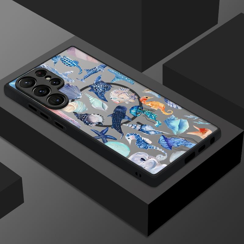 Magnetic For Magsafe Case For Samsung Galaxy S26 Ultra S25 Edge S24 S23 S22 Plus S21 FE Jellyfish Dolphin Pattern Hybrid Matte Cover