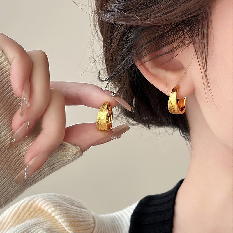 PONYKISS  Sterling Silver 18K Gold Wire Drawing Water Drop Hoop Earring for Women Minimalist Fine  Vintage Accessories