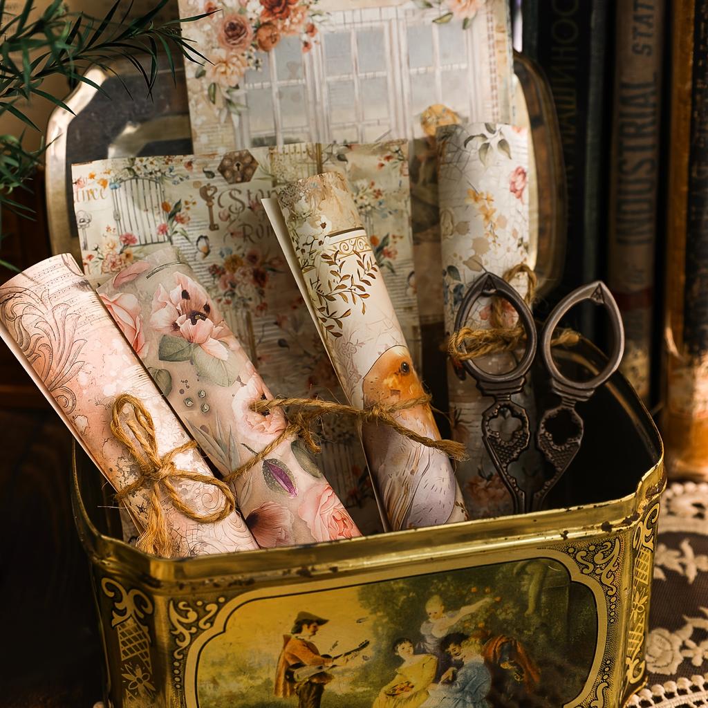 60pcs Vintage Fantasy Scrapbooking Paper Kit - Mixed Color Butterfly, Flower & Window Patterns for Junk Journals, Planners & DIY Crafts
