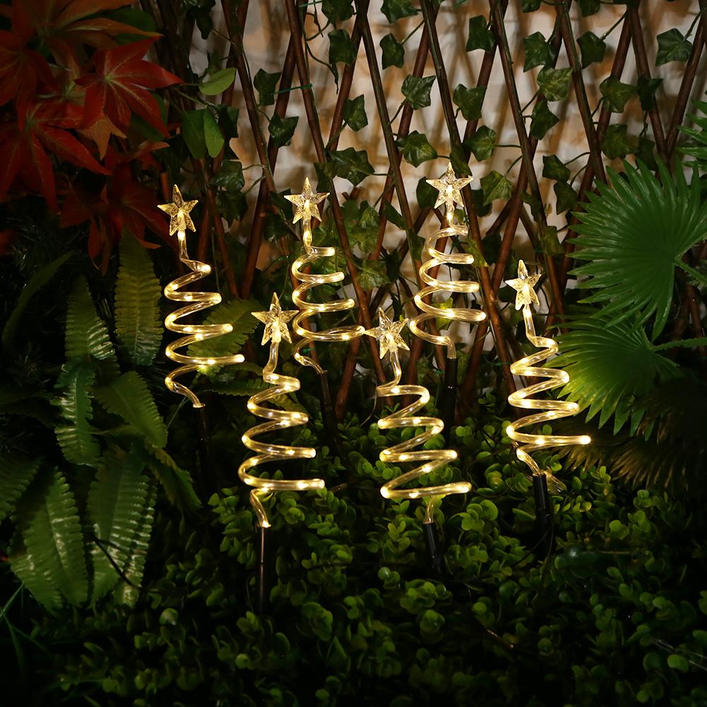 Set of 6 Solar Spiral Christmas Tree Lights Waterproof Outdoor LED Garden Light Tree Stake Lights for Path Yard Garden Landscape