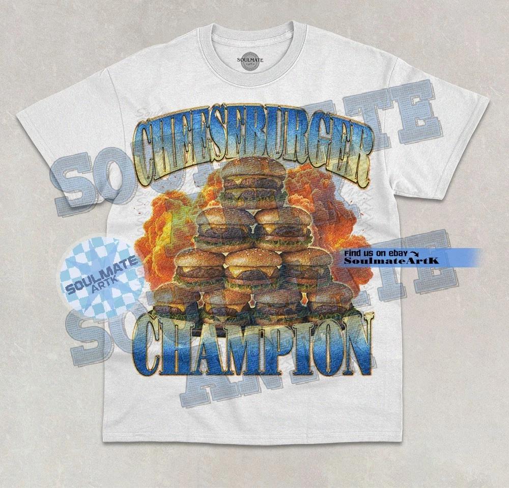 Cheeseburger Champion T-Shirt Funny Burger Junk Food Lover Meme Graphic Shirt 4XL