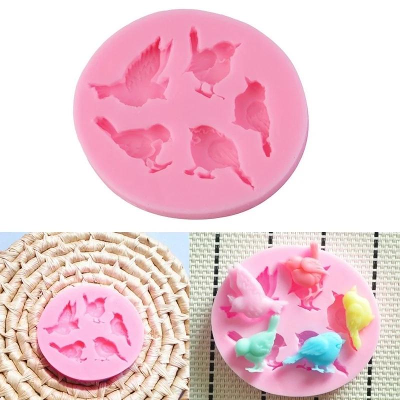 1 Pcs Silicone Mold Handmade Five Bird Shape Cake Cookies Different Poses Convenient Simple Baking Tools