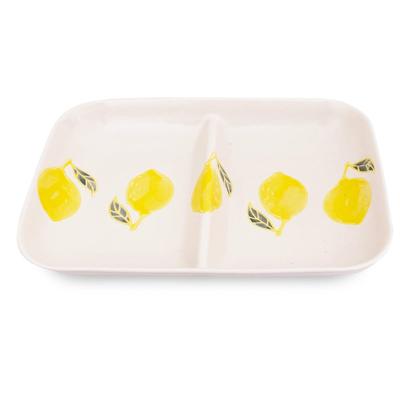 J-Kitchens Kobo Sho~ Divided Lunch Plate, Microwave-Safe, Fresh Art Lemon Design, Hasami Ware, Made In Japan