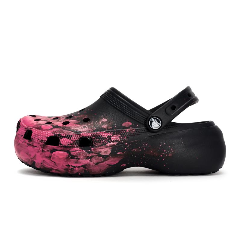 Crocs 811 Made Pink Mist Live Special Shoe Box High Street Fluid Ink Splash Hole Shoes Unisex Black Pink