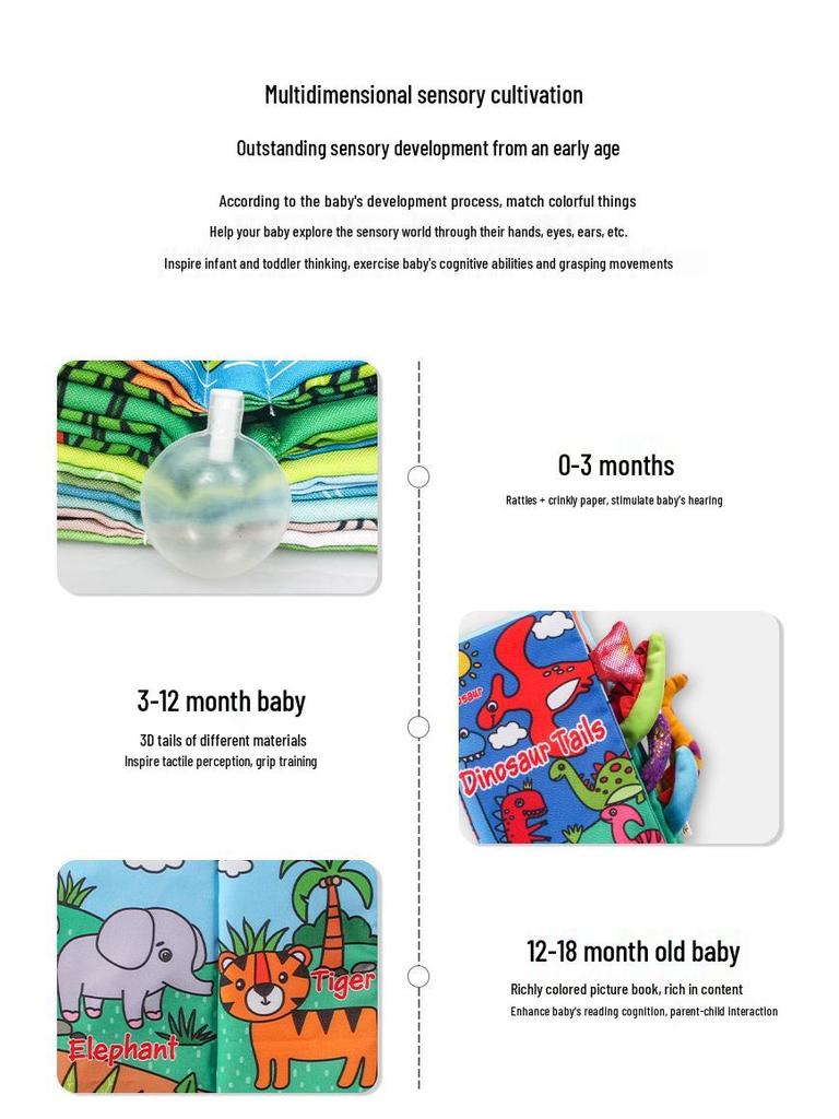 Aipinqi Baby Animal Tail Cloth Book – Tear-Resistant, Crinkle Paper Educational Toy for Early Learning.