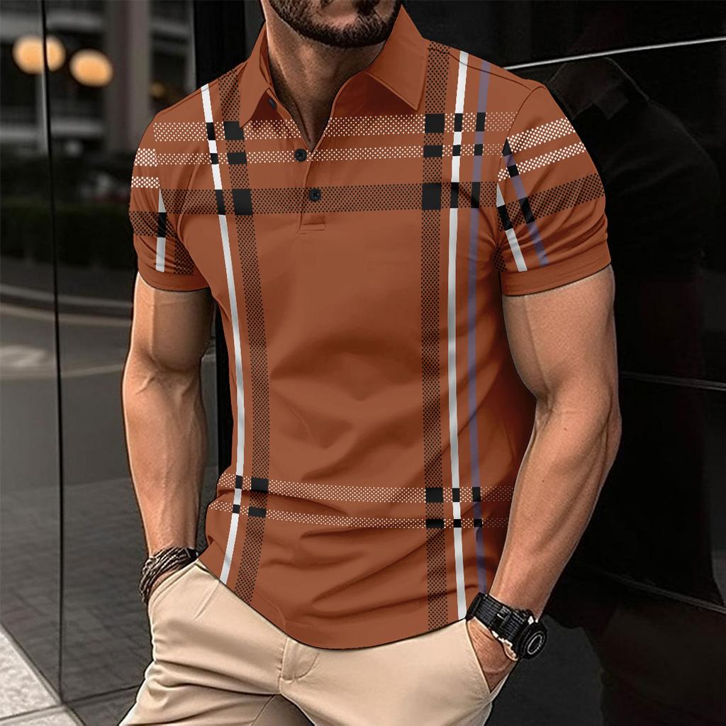 Men's Casual Polo Shirt Striped Short Sleeve T-Shirt Men's Breathable Top Commercial Zipper lapel Street Casual Wear