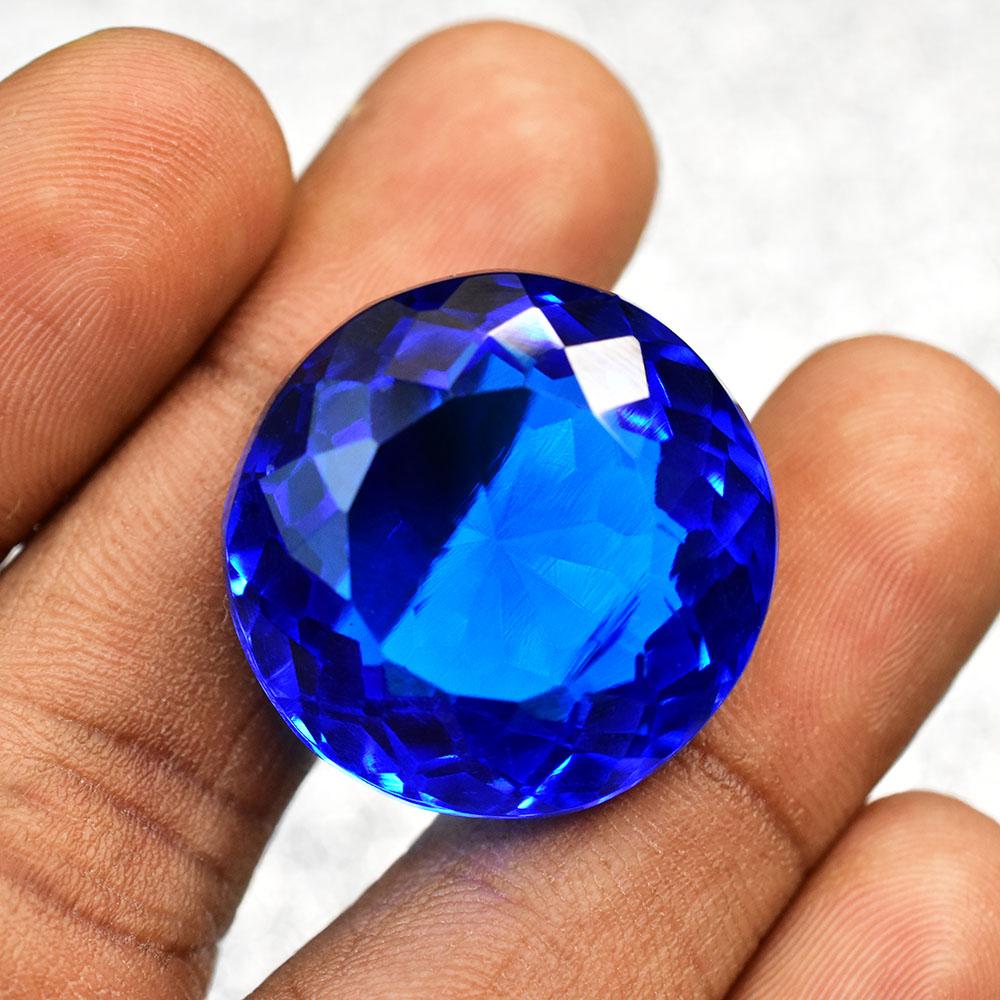 Lab-Created Blue Sapphire Loose Gemstone Round Cut 24x24mm September Birthstone for Gem Collections