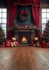 Christmas Home Background Photography Window Fireplace Wood Floor Gift Tree Bear Kids Baby Photo Backdrop Room Decoration Studio