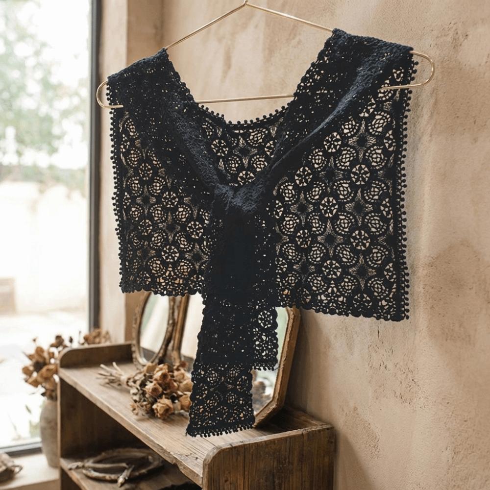 Solid Color Lace Shawl Thin Lace Knitted Shawl Artistic Design Hollow-out Shawl  Ladies Accessory