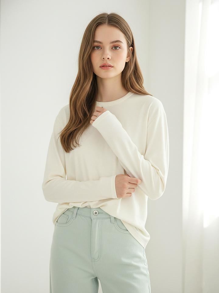 Page Flynn Signature Label Basic T-Shirt_P5Cts021M Cream/Free
