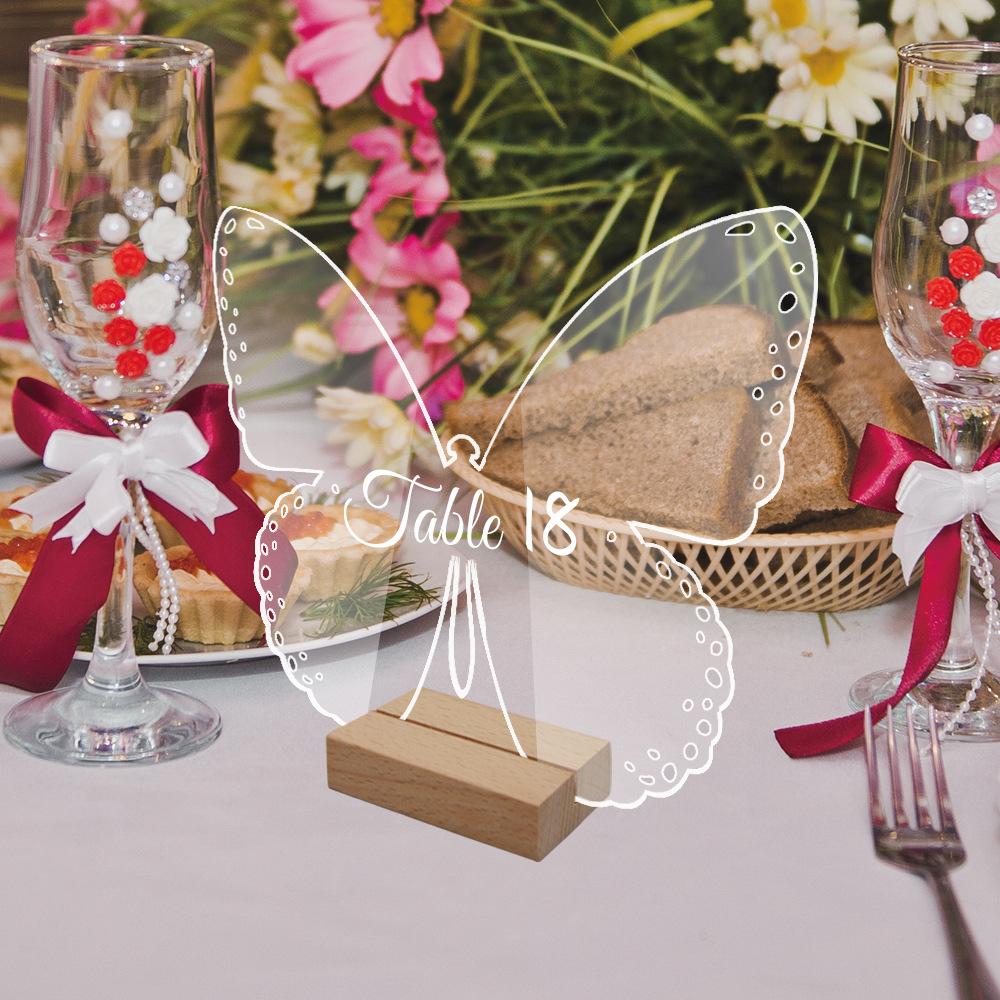 Acrylic Table Sign Holder with Wooden Base 10pcs Blank Clear Wedding Sign Number Place Card Holder Display Stand for Bar