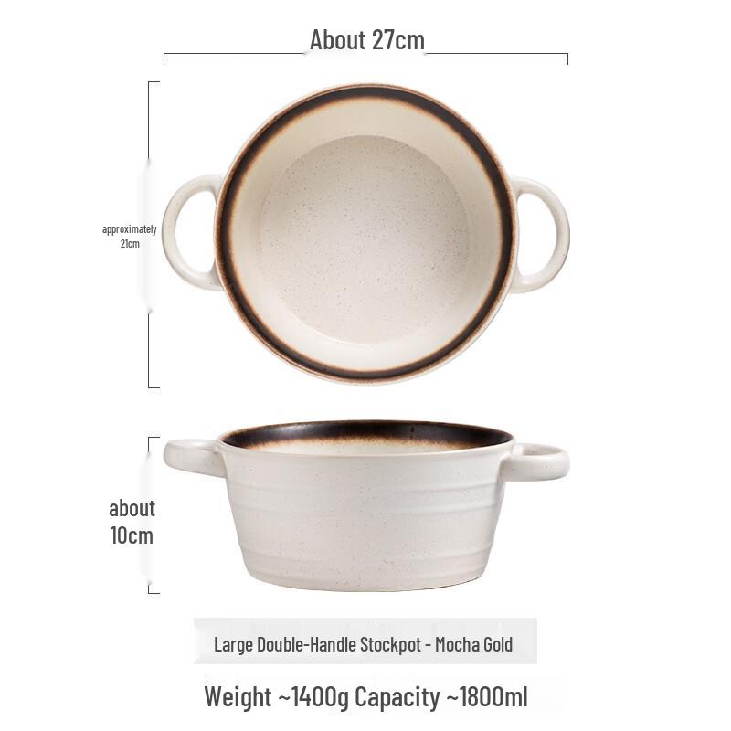 Jingzhou Large Ceramic Double-Handle Soup & Noodle Bowl with Lid