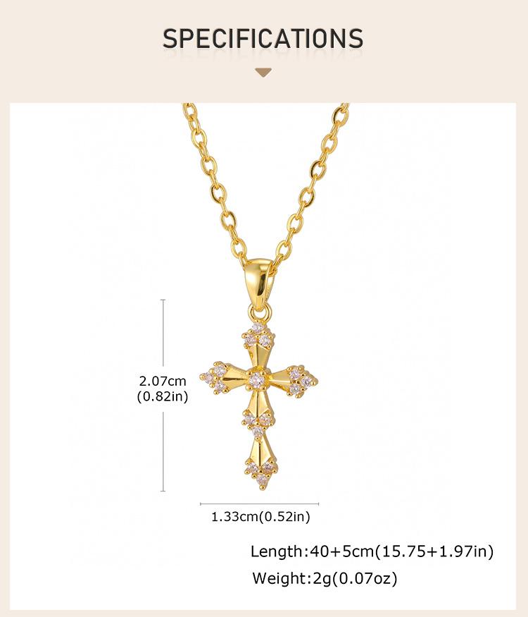Elegant French Vintage Cross Necklace with Zircon for Women, Gold Plated Baroque Crucifix Thin Link Chain Religious Gift