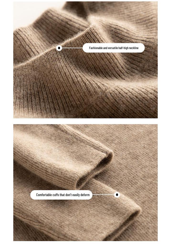 Women's Cashmere Knit Half-High Neck Sweater - Versatile Autumn/Winter Base Layer Top