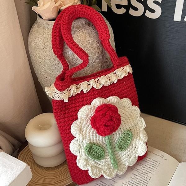 New Little Safflower Festive Knitted Handbag Mobile Phone Bag Commuter Storage Bag Chinese Crossbody Bag