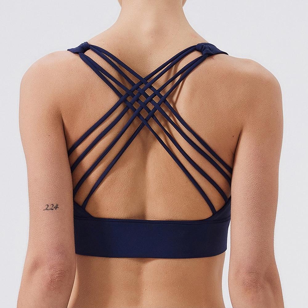 Women's High Elastic Criss-Cross Back Sports Bra - Nude Feel for Yoga and Running