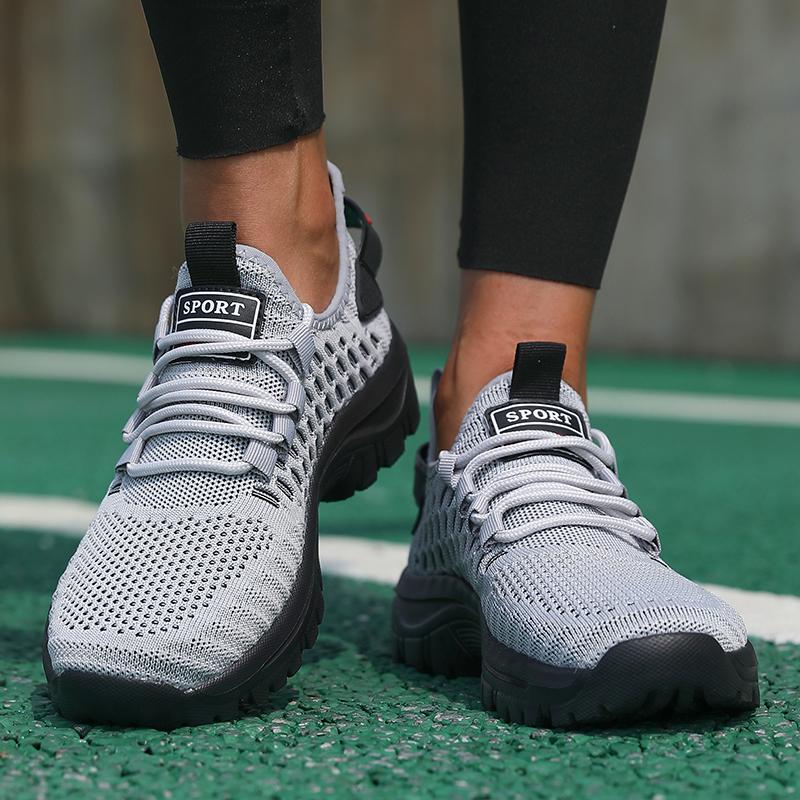 Fashion Women Sneakers Trendy Breathable  Comfortable Soft Running Shoes High - Quality Knit Upper Lace Up Tenis Feminino
