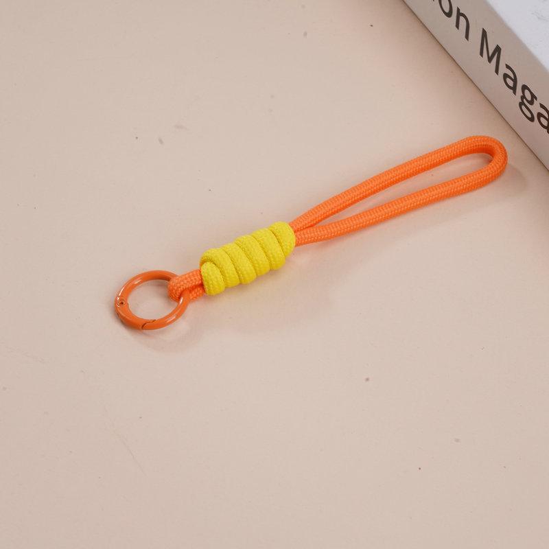 Multifunctional Color Block Woven Lanyard Keychain with Cartoon Plush Bag and Perler Bead Pendant