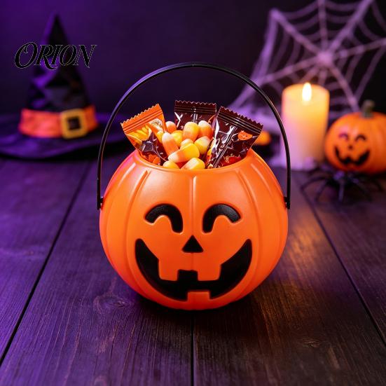 Kids Trick or Treat Bags Halloween Pumpkin Candy Bucket, Plastic Holder with Handle, Holders Party Favor Storage Container, Trick-or-Treat Gift