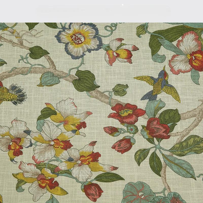100x145cm Birds &Floral Patterns Linen Printed Fabric Printed Fabric for Tablecloth,Tablecloth DIY Sewing Clothing Home Cloth
