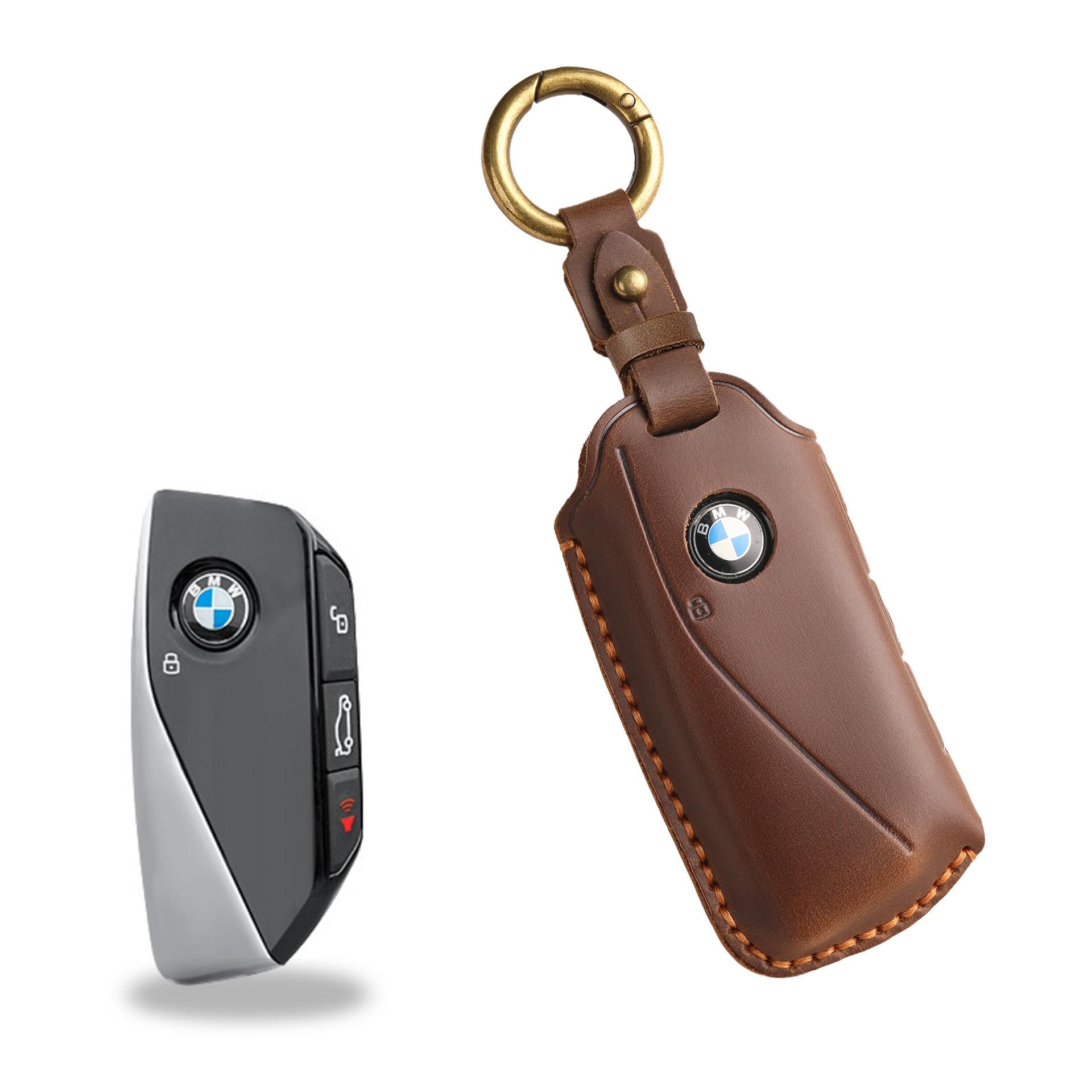 

Ретро шкіряний чохол для ключа підходить для BMW, натуральна коров яча шкіра, нова оболонка, ручна робота, спеціальний захисний чохол для ключа, кільце коричневий