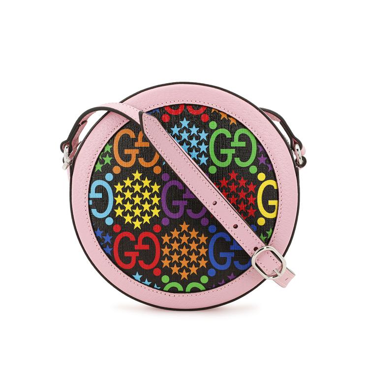 Gucci Psychedelic Series Magic Jumping Candy Color Logo Canvas And Leather Round Bag Women Shoulder Bag Pink Multicolor 603938-HPUAN-1043