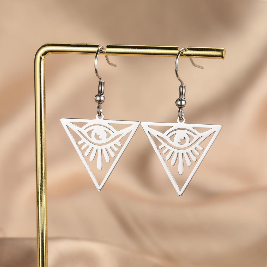 LIKGREAT Gothic Evil Eye Earring Stainless Steel Sun Eyes Drop Hoop Earrings Punk Hiphop Jewelry Amulet Gift for Women