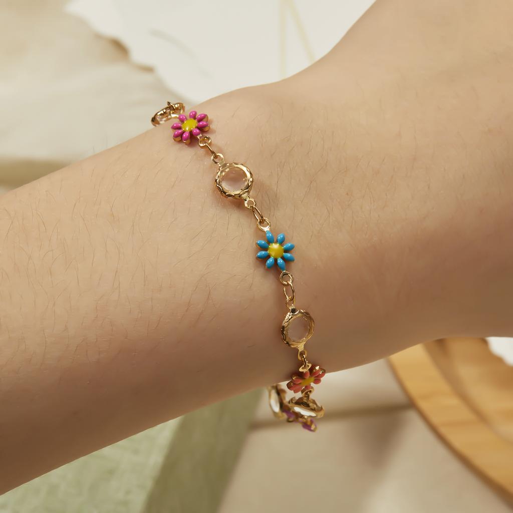 Korean Multicolor Daisy Flower Charm Bracelet for Women Fashion Butterfly Pearl Love Heart Adjustable Bangle Girls Party Jewelry