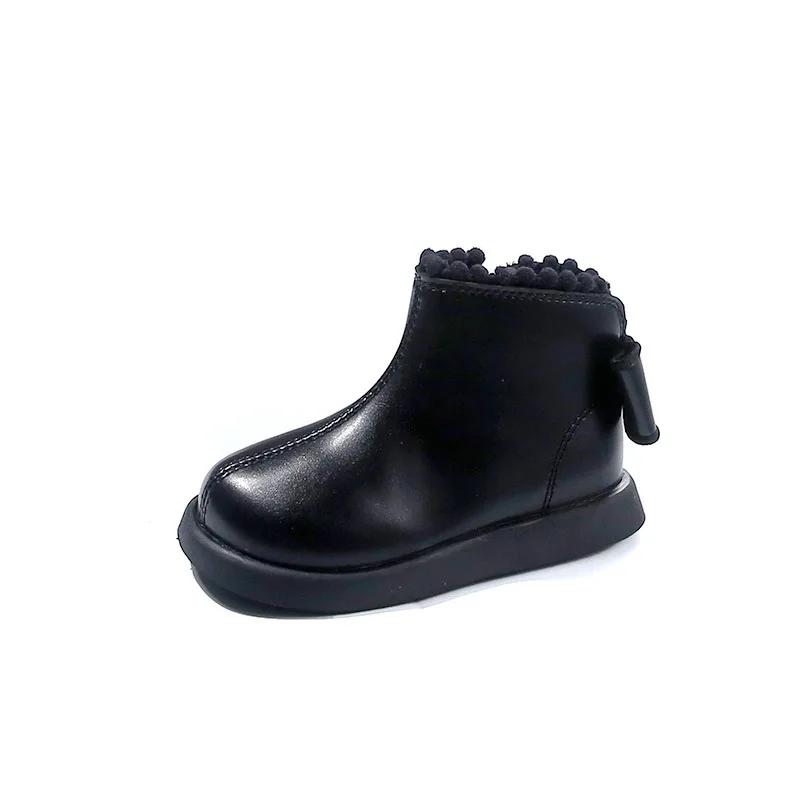 2024 Children Short Plush Boots for Girls Autumn Winter New Fashion Korean Style Soft Anti-slippery Sweet Bowtie Leather Shoes