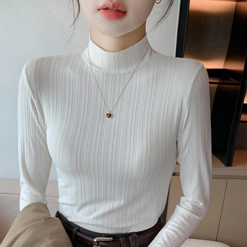 H322 Women's Long Sleeve Half High Collar Top - Versatile for Spring, Autumn, and Winter, Wear As Outerwear or Base Layer. Casual and Simple Design.