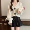 Women Autumn and Winter High-End Short Knitted Cardigan V-Neck Lantern Sleeve Sweater Coat Ladies Tops