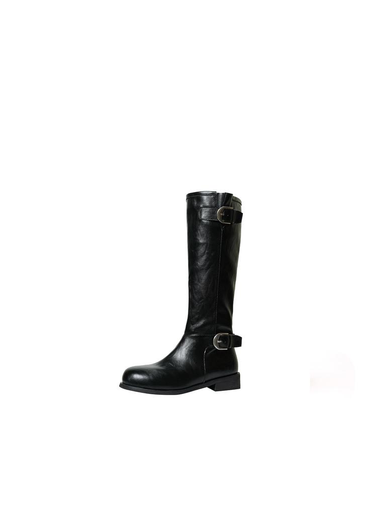 Ma Sichun of the Same Style~ Height Increase 4cm Fashionable Buckle with Round Head Splicing Thick Heel Knight Boots Women's Stacked Short Boots