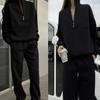 Dames Turn-down Kraag Lange Mouwen Tweedeelig Set Losse Pasvorm Casual Effen Kleur Trainingspak