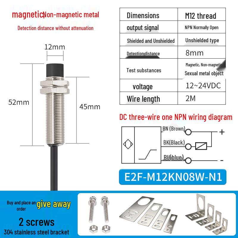 ZanIP68 Waterproof Metal Sensor: Detects Copper, Aluminum, Steel Distance with No Attenuation, NPN Normally Open, PNP