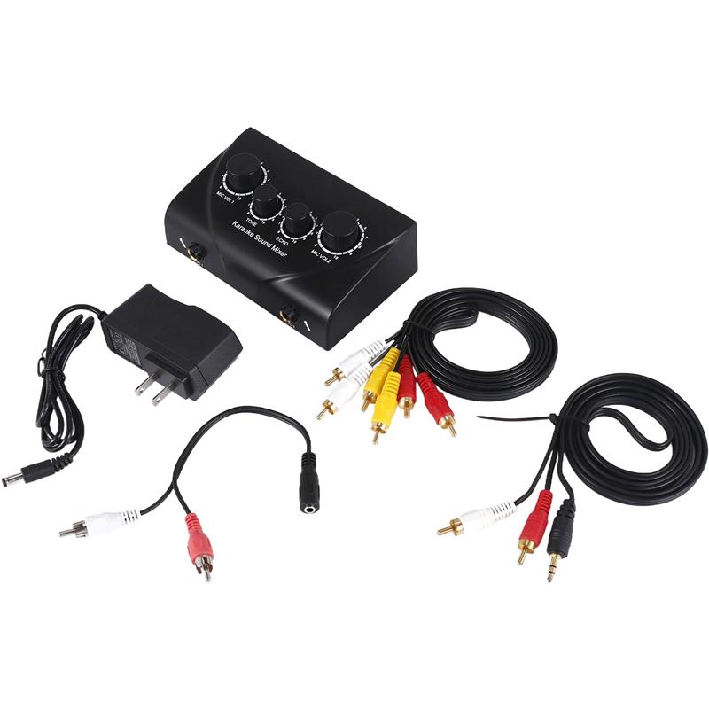 New Arrival Portable Dual Mic Inputs Audio Sound Mixer For Amplifier & Microphone Karaoke Ok Mixer