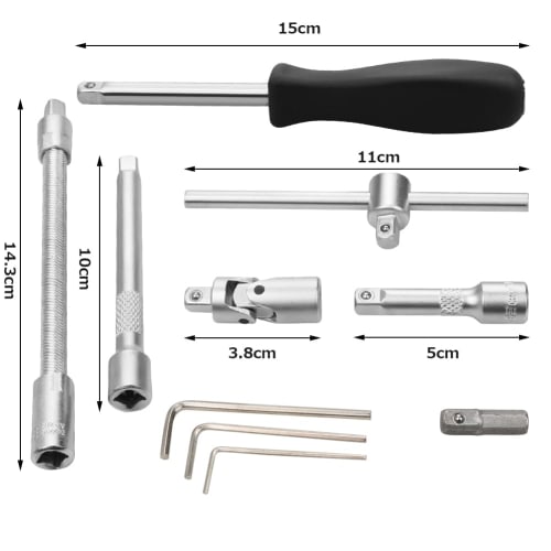 PPRROFORCE 46-Piece Socket Wrench Set with Ratchet Wrench, 6.35mm (1/4 inch) Drive, Hex Socket and Driver, Car and Motorcycle Repair Tools, Storage Ca