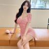 Women's clothing  new niche design sense one-word shoulder short sleeves slim-fitting sexy and thin pure desire wind off-the-shoulder dress