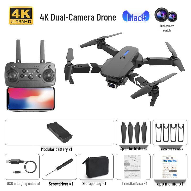 Drone E88 Transfronteiriço: Brinquedo Profissional de Fotografia Aérea com Longa Duração de Bateria para Crianças de 6 a 12 Anos.