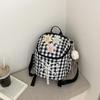 Women's Plaid Mini Backpack Junior High School Student Schoolbag Lightweight Backpack