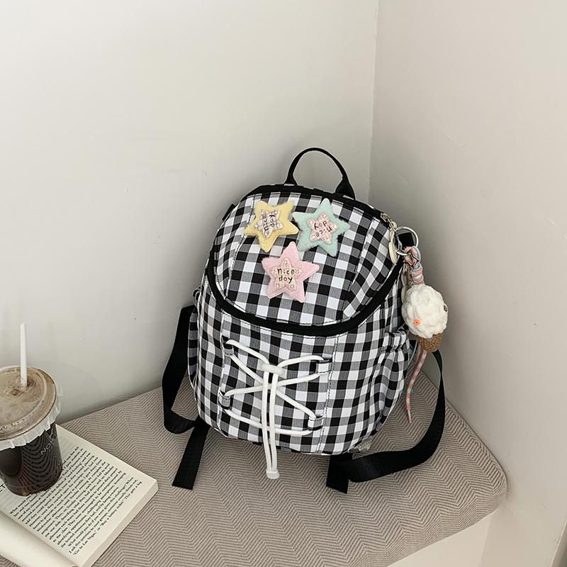 Women's Plaid Mini Backpack Junior High School Student Schoolbag Lightweight Backpack