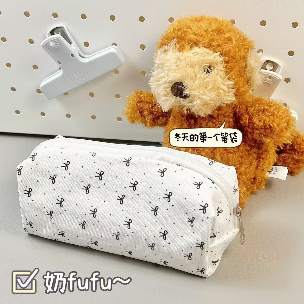 

Ins Black Bow Makeup Bag Wash Bag Cute Girl Student Cosmetics Organizer Pencil Case Large Stationery Pouch Travel Organizers