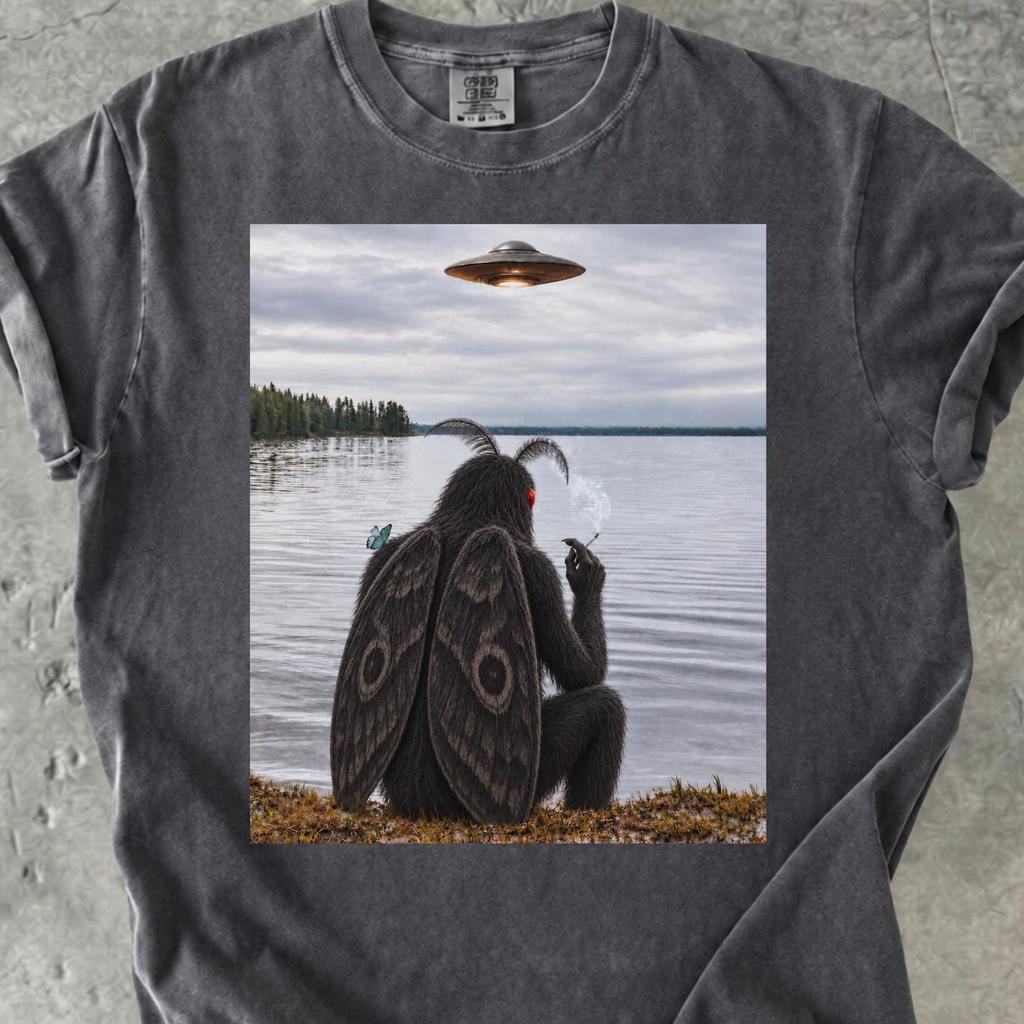 Mothman Comfort Colors Shirt, UFO Cryptid Graphic Tee, Paranormal Weirdcore Shirt, Mothman Shirt Gift