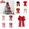 Christmas Decorations Red Plush Striped Burlap Bow Festive Holiday Wreath And Tree Ornament