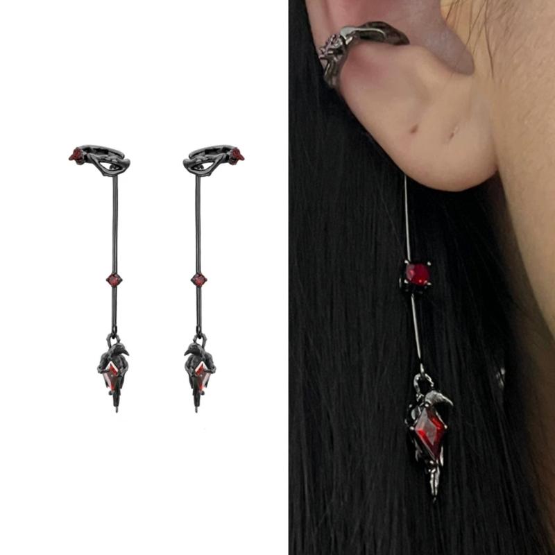 Dark Ear Cuff Animal Jewelry Clip On Goth Style Unisex Ear Accessory For Adults Handmade Eardrop Earhook Pendant