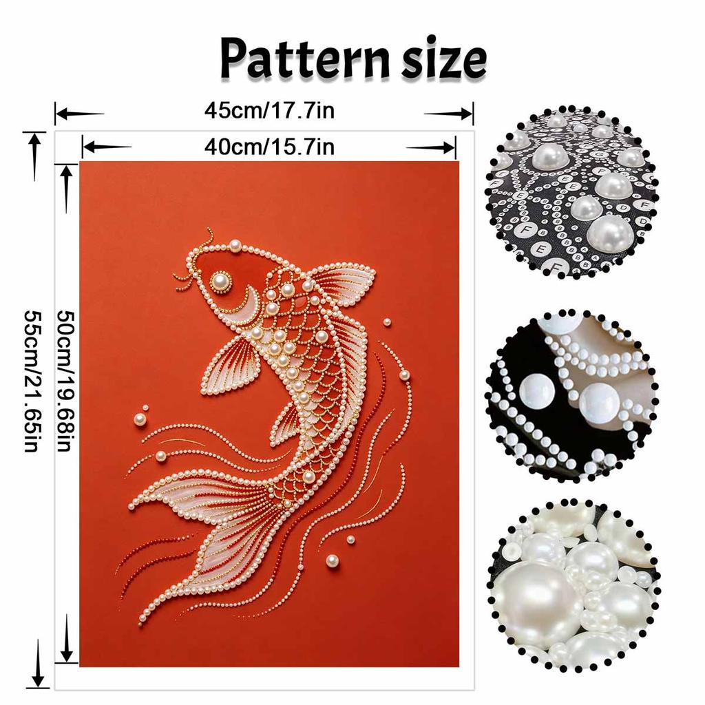 DIY Pearl Embroidery Diamond Painting Kit Koi Fish Sparkling Beads Art Craft Handmade Decoration Gift for Home Use