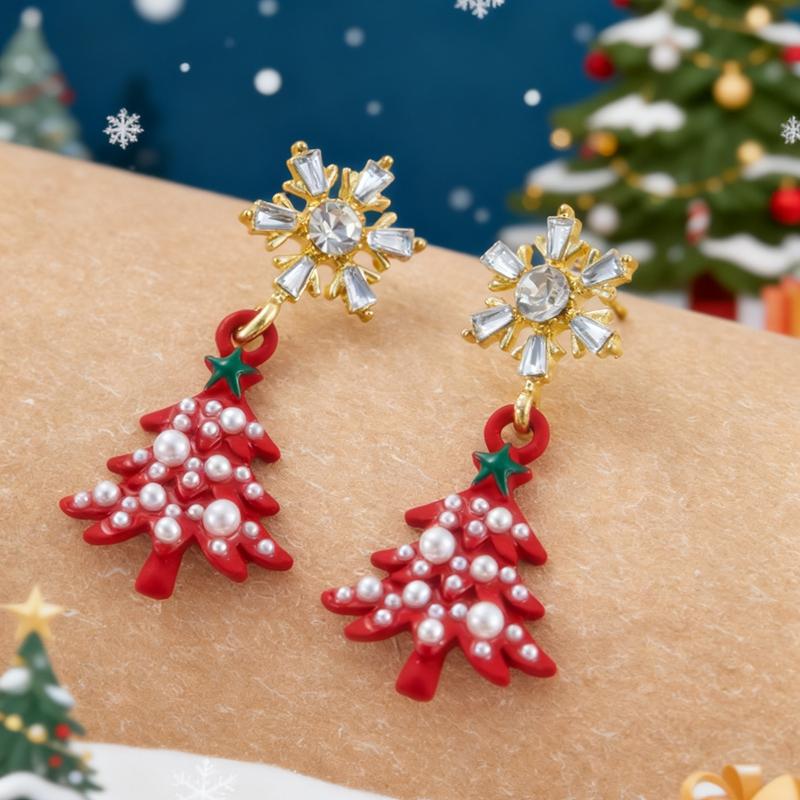 Christmas Series Simple Advanced Rotating Christmas Tree Star Pendant Earrings Women'S Creative Personalized Girl Gifts