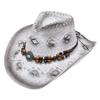 Cowboy Straw Hat With Wide Brim For Summer Outdoor Sunshade And Casual Wear