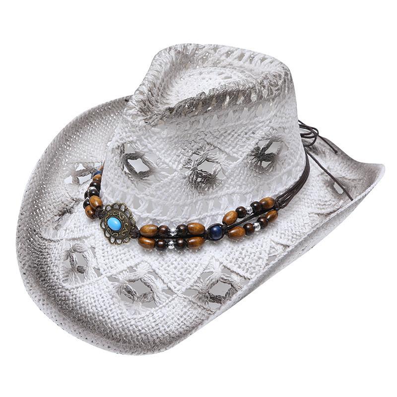 Cowboy Straw Hat With Wide Brim For Summer Outdoor Sunshade And Casual Wear
