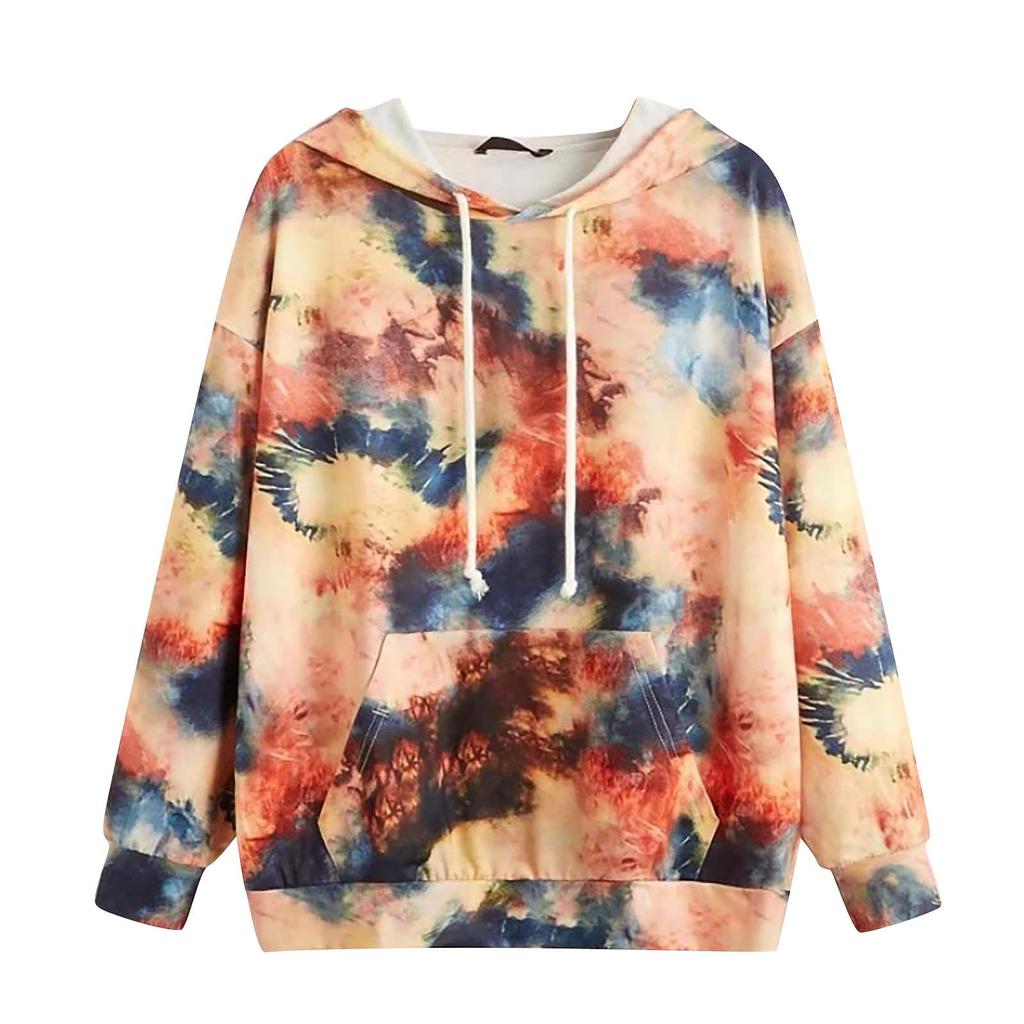 Women's Fsshion Casual Sexy Slim Printing Long Sleeve Tie Dyed Hooded Sweater