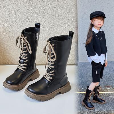 Spring and Autumn  Children's High Top Over Knee Long Boots, Girls' Small Leather Boots